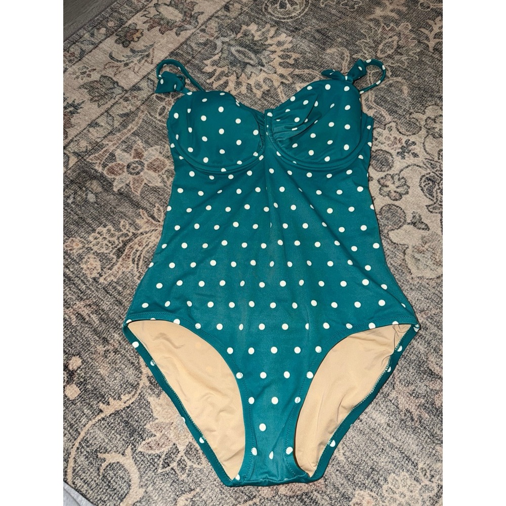 J. Crew Teal Polka Dot One Piece Swimsuit